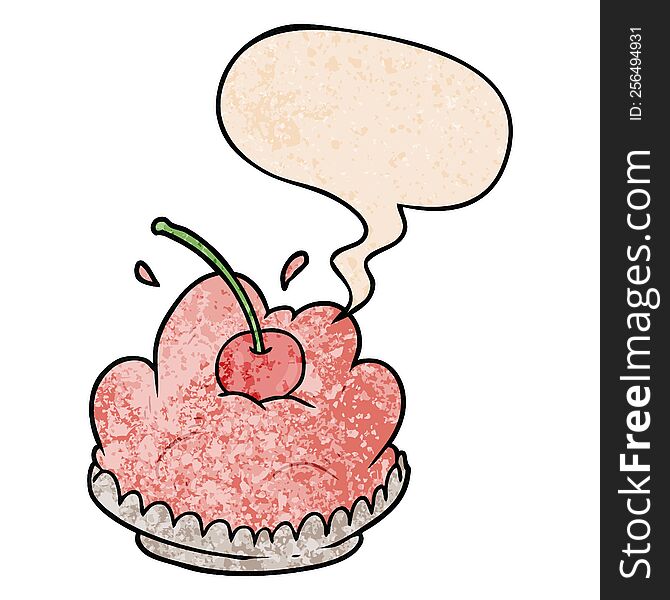 cartoon tasty dessert with speech bubble in retro texture style