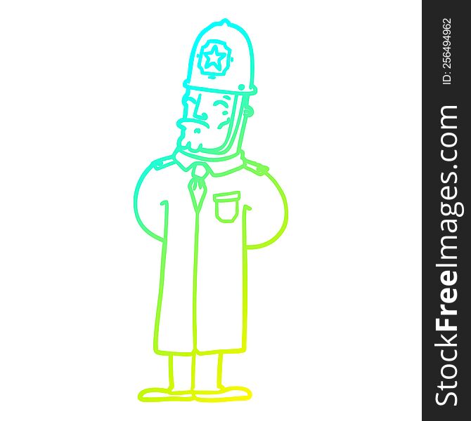 Cold Gradient Line Drawing Cartoon Policeman