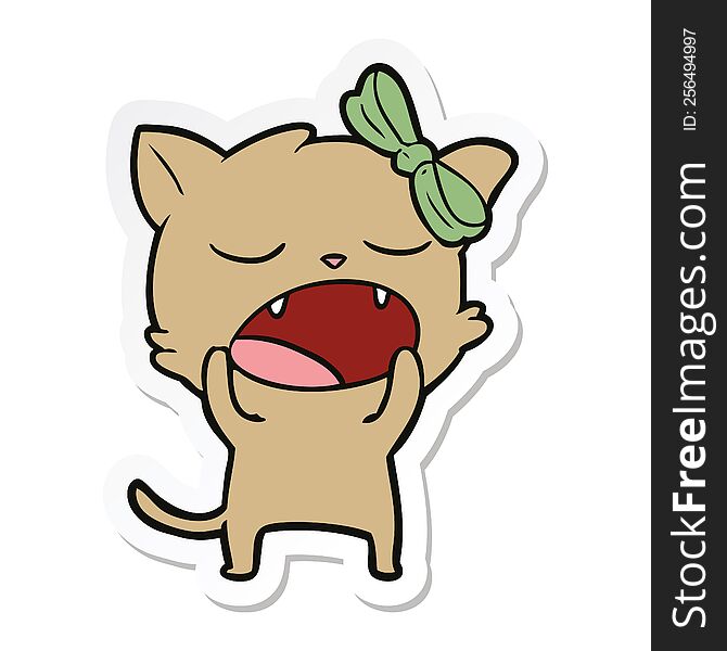 sticker of a cartoon yawning cat