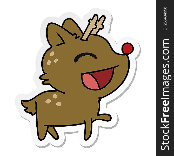 sticker cartoon of cute red nosed reindeer