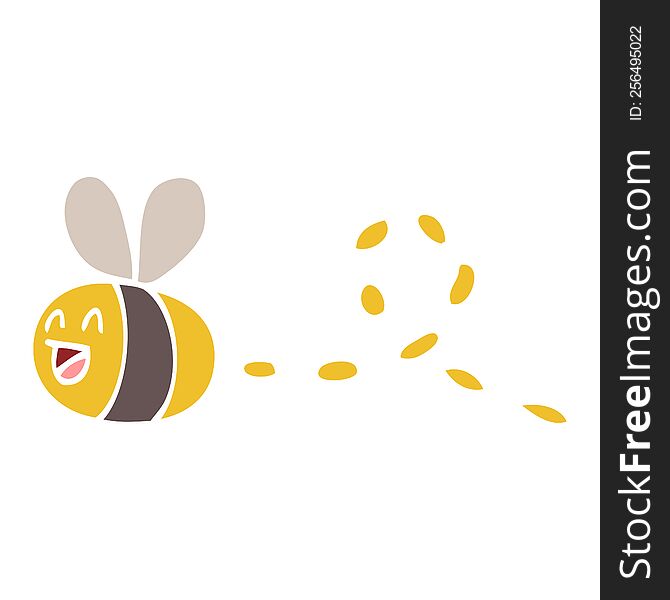 flat color illustration cartoon buzzing bee