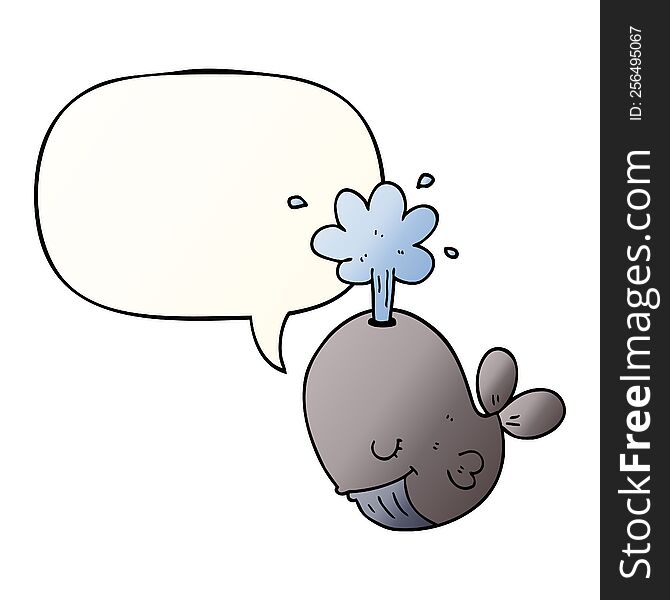 Cartoon Spouting Whale And Speech Bubble In Smooth Gradient Style
