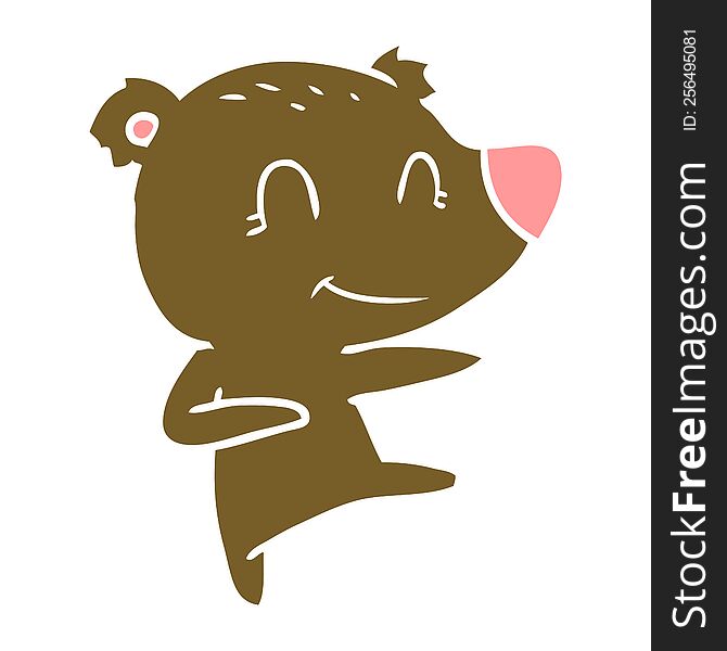 smiling dancing bear flat color style cartoon