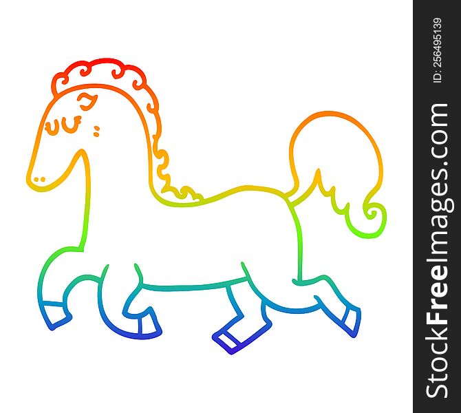 Rainbow Gradient Line Drawing Cartoon Horse Running