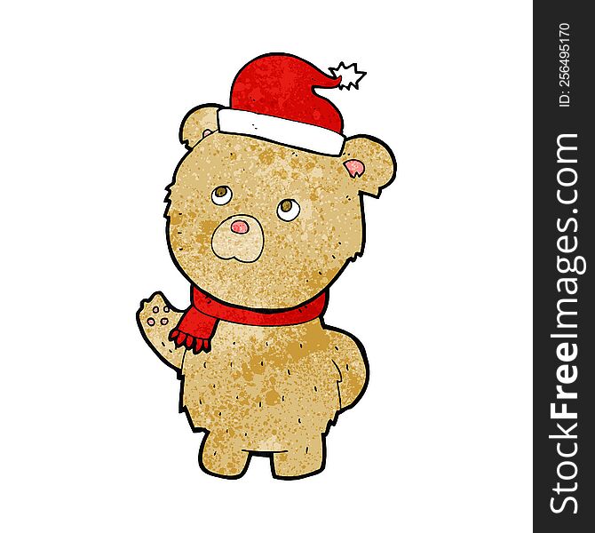 cartoon teddy bear wearing christmas hat. cartoon teddy bear wearing christmas hat