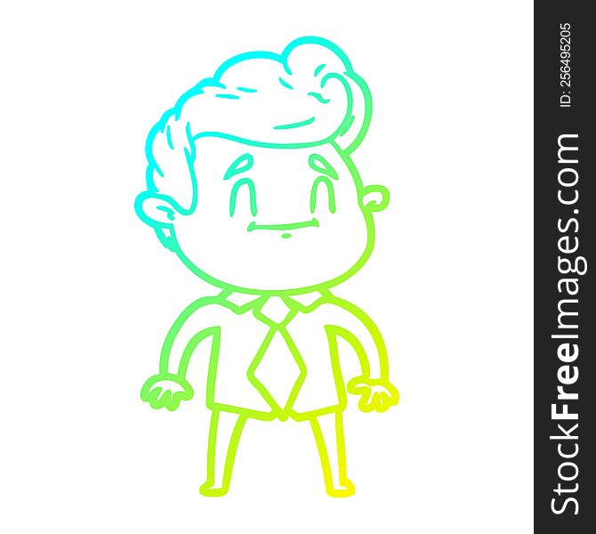 cold gradient line drawing of a happy cartoon man in office clothes