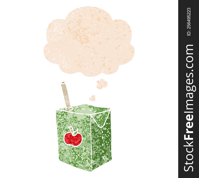 cartoon apple juice box with thought bubble in grunge distressed retro textured style. cartoon apple juice box with thought bubble in grunge distressed retro textured style