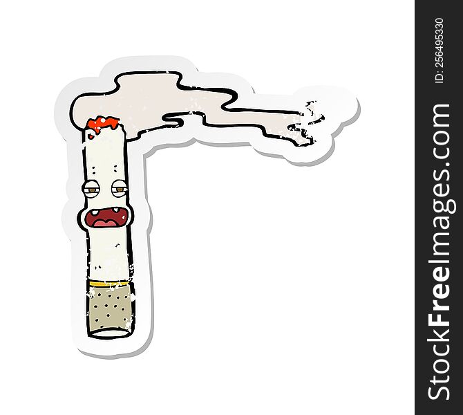 Retro Distressed Sticker Of A Cartoon Cigarette Character