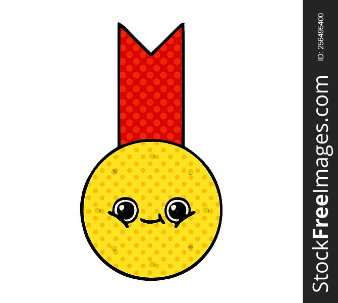 comic book style cartoon of a gold medal