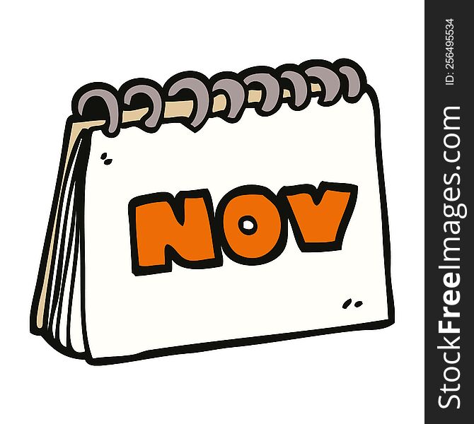 Cartoon Doodle Calendar Showing Month Of November