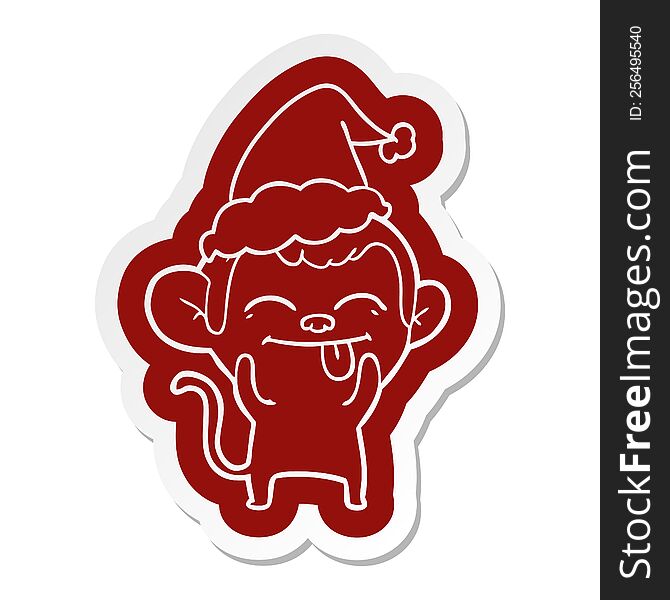Funny Cartoon  Sticker Of A Monkey Wearing Santa Hat
