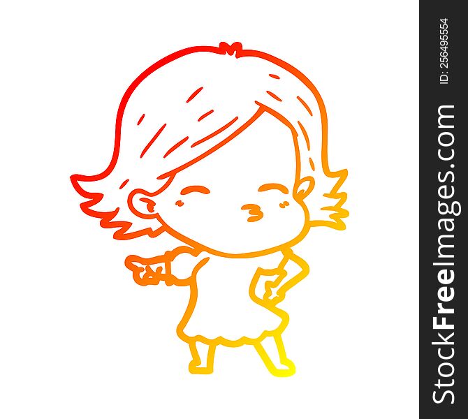 Warm Gradient Line Drawing Cartoon Woman Pointing
