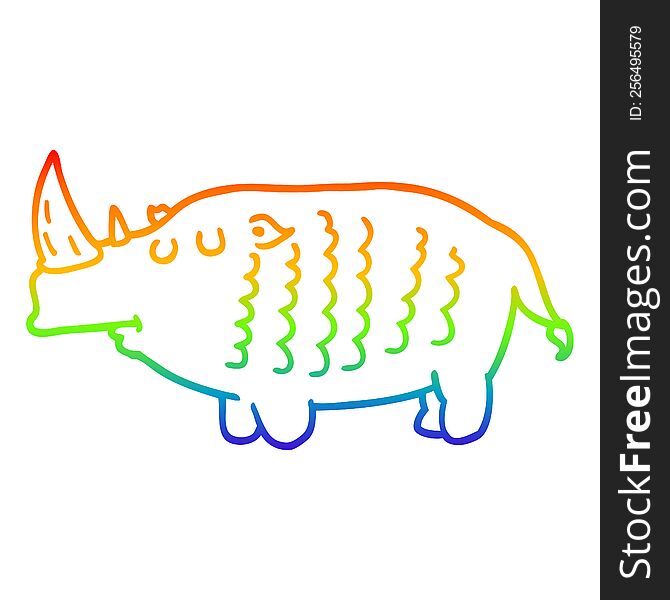 Rainbow Gradient Line Drawing Cartoon Rhinoceros