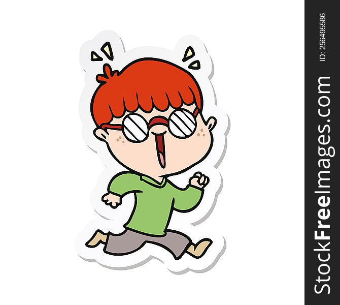 Sticker Of A Cartoon Running Boy Wearing Spectacles