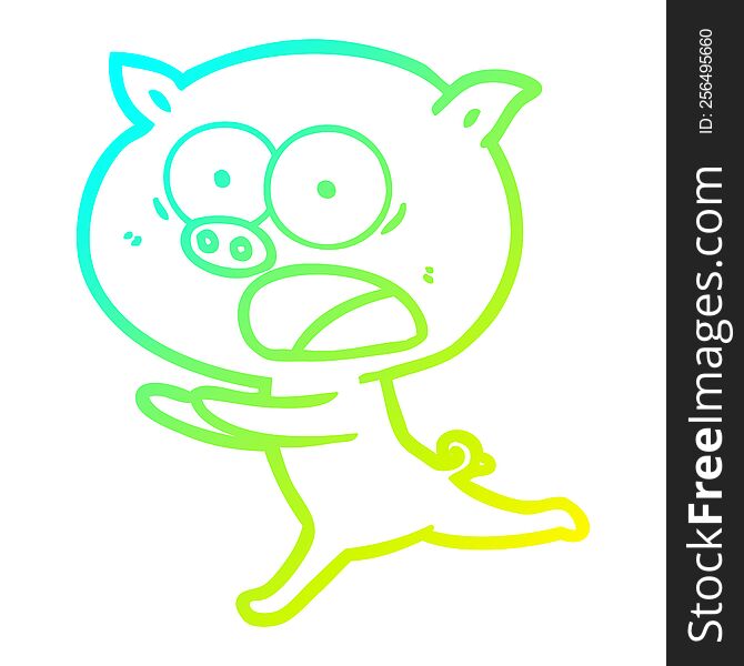 Cold Gradient Line Drawing Cartoon Pig Running