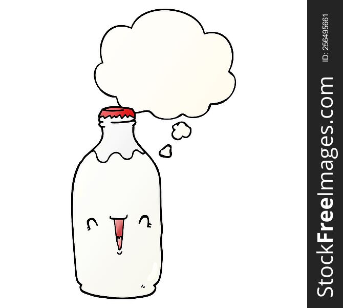 cute cartoon milk bottle with thought bubble in smooth gradient style