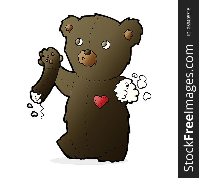 Cartoon Teddy Black Bear With Torn Arm