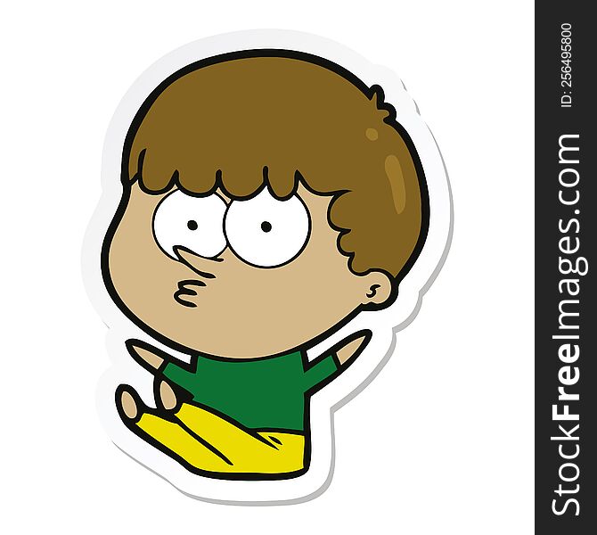 sticker of a cartoon boy sat waiting