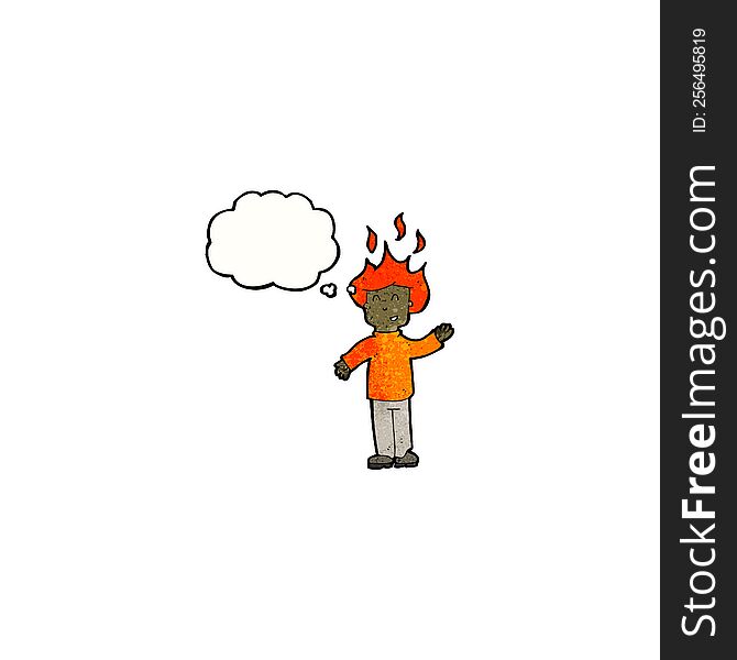 cartoon man with head on fire