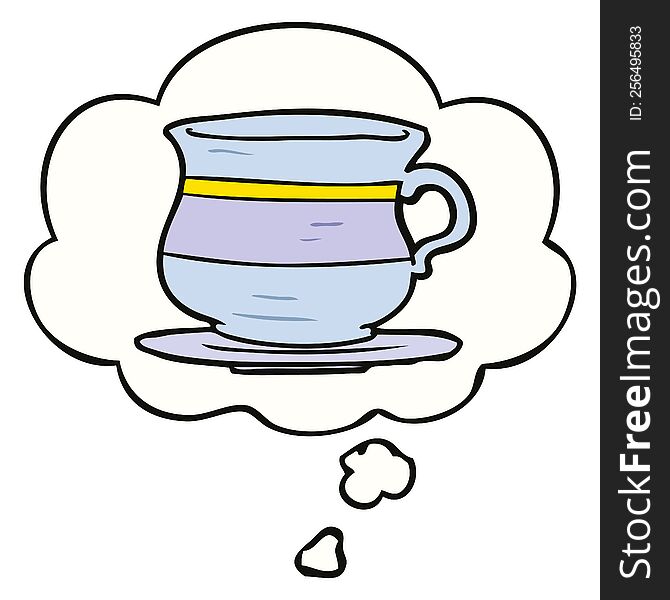 cartoon old tea cup with thought bubble. cartoon old tea cup with thought bubble