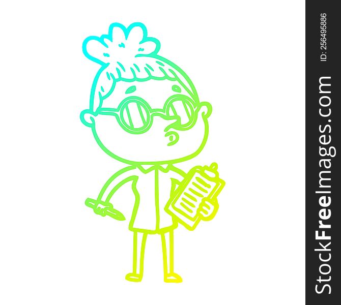 Cold Gradient Line Drawing Cartoon Woman Wearing Glasses