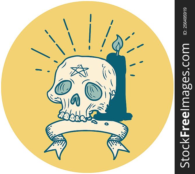 Icon Of Tattoo Style Spooky Skull And Candle