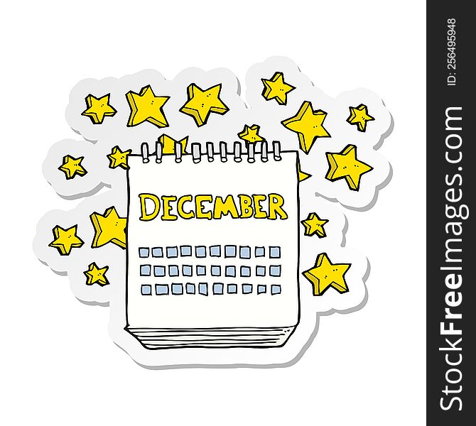 sticker of a cartoon calendar showing month of December