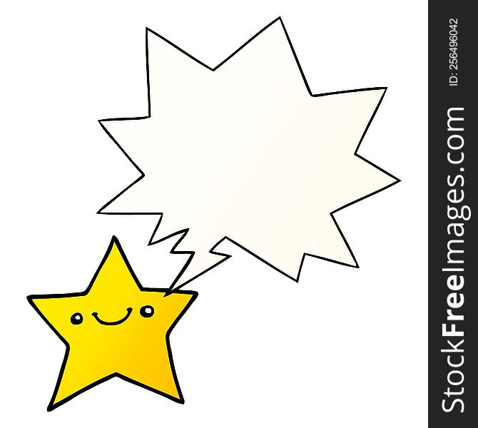 happy cartoon star with speech bubble in smooth gradient style