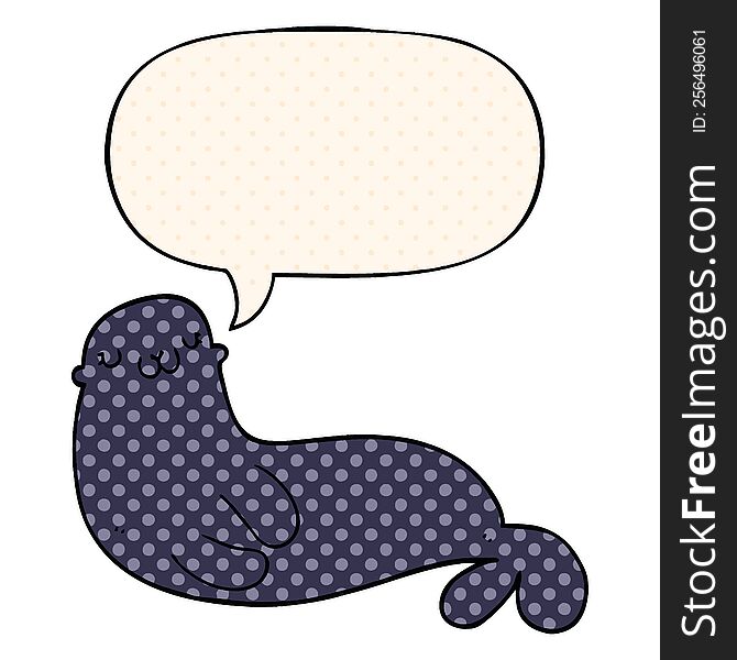 Cute Cartoon Seal And Speech Bubble In Comic Book Style