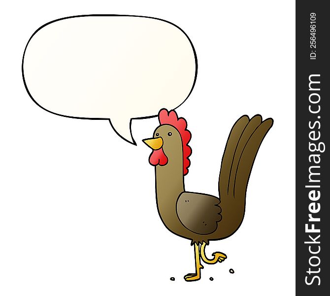 cartoon rooster and speech bubble in smooth gradient style