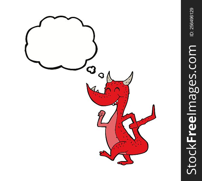 cartoon happy dragon with thought bubble