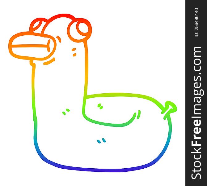 rainbow gradient line drawing of a cartoon yellow ring duck