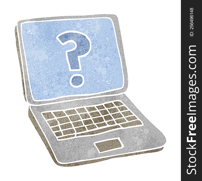 Retro Cartoon Laptop Computer With Question Mark