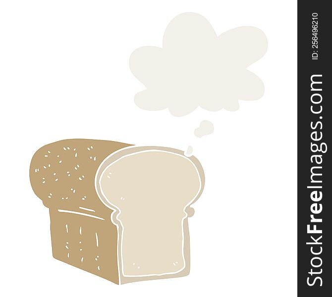 cartoon loaf of bread with thought bubble in retro style