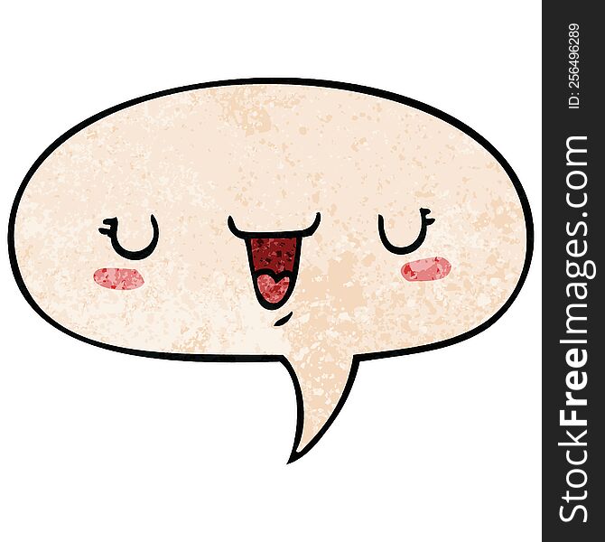Cute Happy Face Cartoon And Speech Bubble In Retro Texture Style