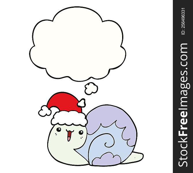 Cute Cartoon Christmas Snail And Thought Bubble