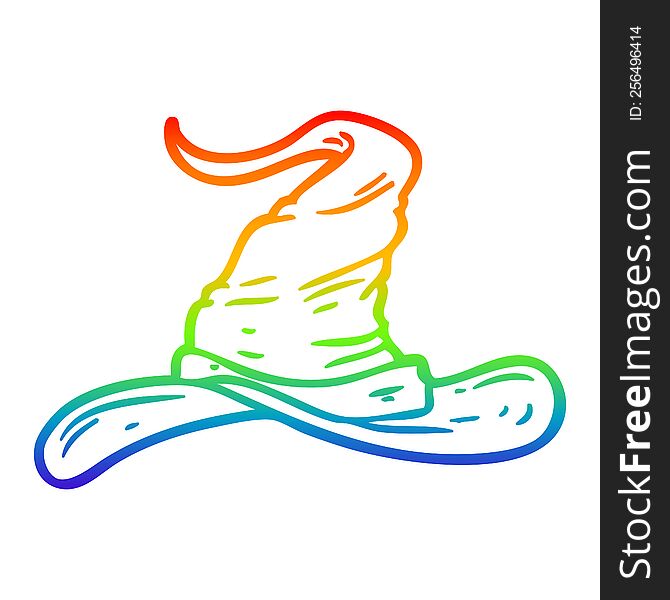 Rainbow Gradient Line Drawing Cartoon Wizards Hat