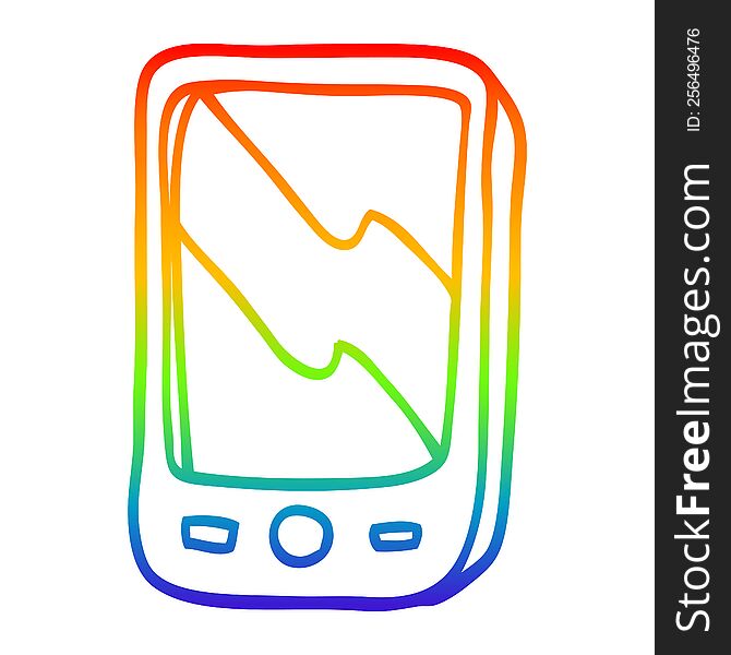 rainbow gradient line drawing of a cartoon mobile phone