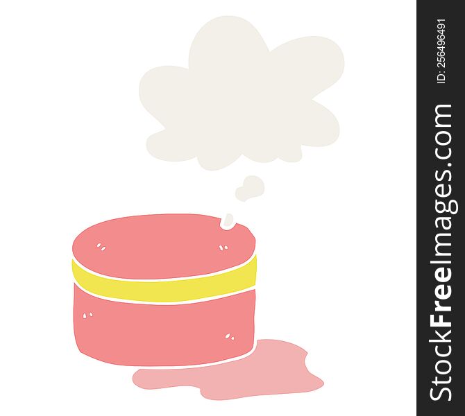 cartoon beauty lotion tub and thought bubble in retro style