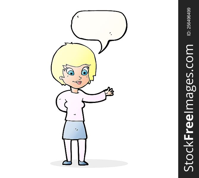 Cartoon Welcoming Woman With Speech Bubble