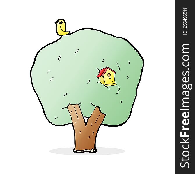 Cartoon Tree With Birdhouse