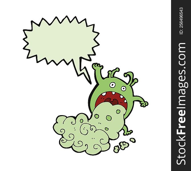 Cartoon Gross Monster Being Sick With Speech Bubble