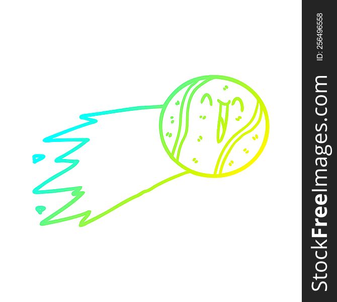 cold gradient line drawing flying tennis ball cartoon