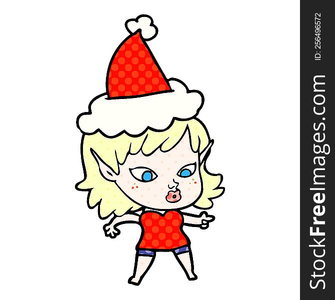 Pretty Comic Book Style Illustration Of A Elf Girl Wearing Santa Hat