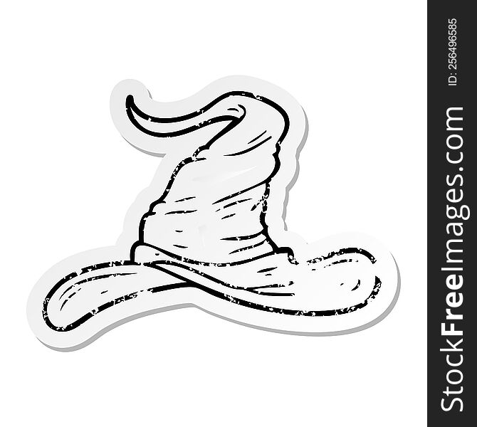 Distressed Sticker Of A Cartoon Wizards Hat
