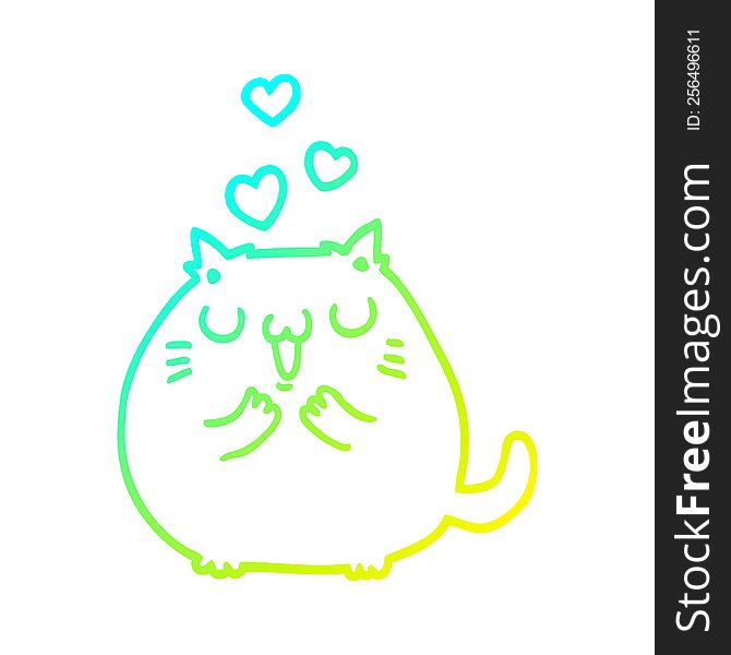 cold gradient line drawing of a cute cartoon cat in love