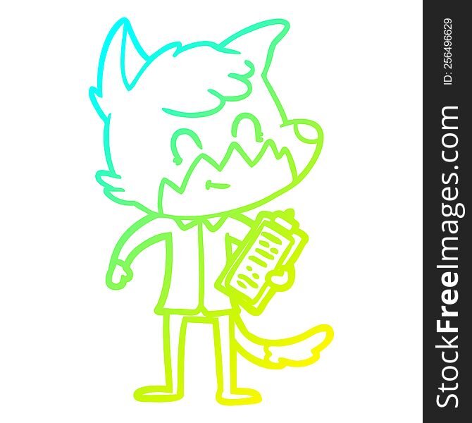 cold gradient line drawing of a cartoon friendly fox manager