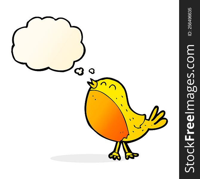 Cartoon Singing Bird With Thought Bubble