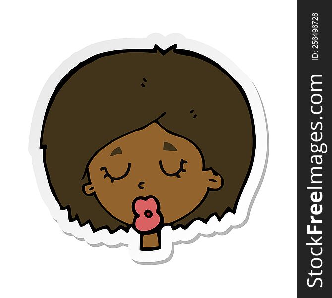 sticker of a cartoon woman with eyes closed