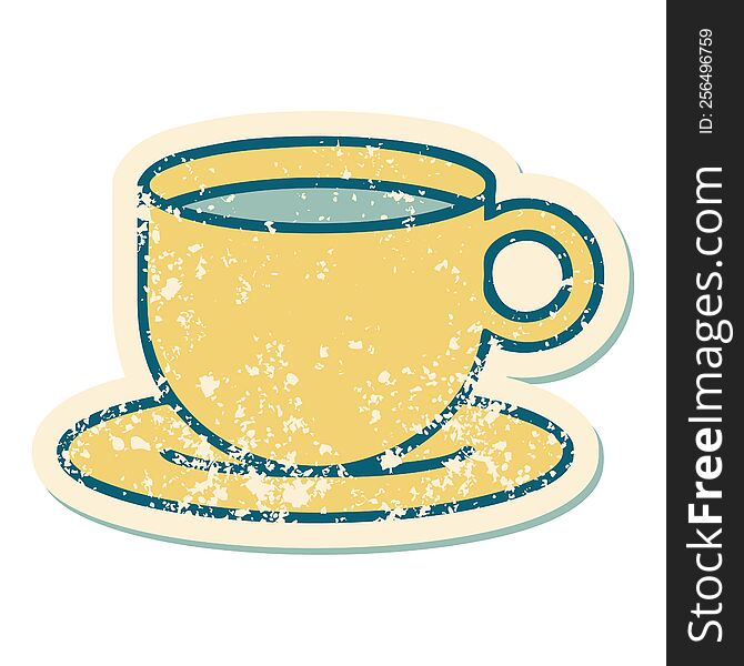 Distressed Sticker Tattoo Style Icon Of A Cup Of Coffee